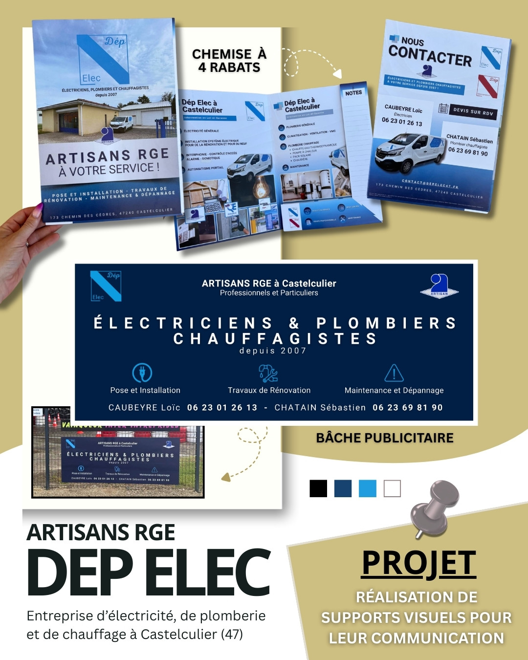 Création de visuels publicitaires pour Dep Elec, entreprise d'électricité et plomberie à Castelculier.