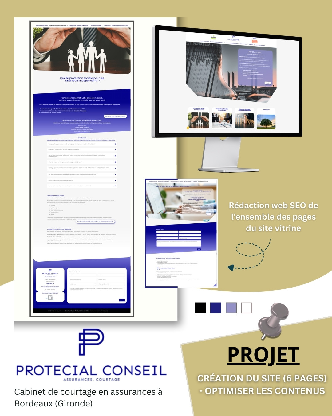 Aperçu du site internet rédigé et optimisé SEO pour le cabinet de courtage Protecial Conseil à Bordeaux.